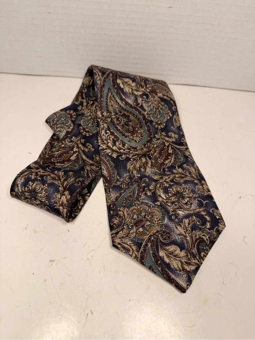 Christian Dior Monsieur Blue Gold Paisley Silk Necktie